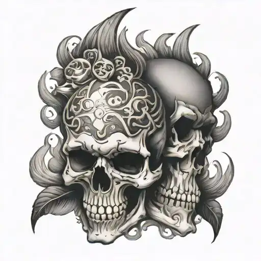 skulls and smoke rising tattoo design idea