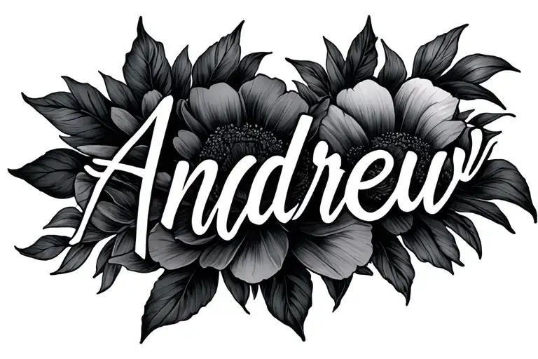 The name: "Andrew" with a flowery background tattoo design idea