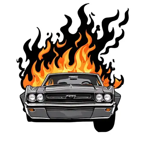 car on fire tattoo design idea