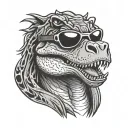 trex cartoon with sunglasses  tattoo design idea