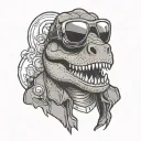 trex cartoon with sunglasses  tattoo design idea