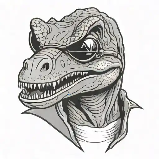 trex cartoon with sunglasses  tattoo design idea