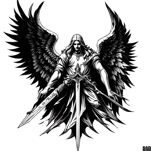 tyrael angel holding a sword tattoo design idea