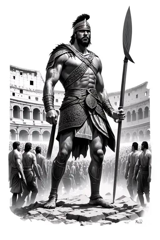 Gladiator in the middle of the Colosseum, surrounded by the crowd  tattoo design idea