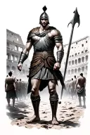 Gladiator in the middle of the Colosseum, surrounded by the crowd  tattoo design idea