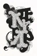 make a basic thin line tattoo with the letters d j v t blended into eachother.  tattoo design idea