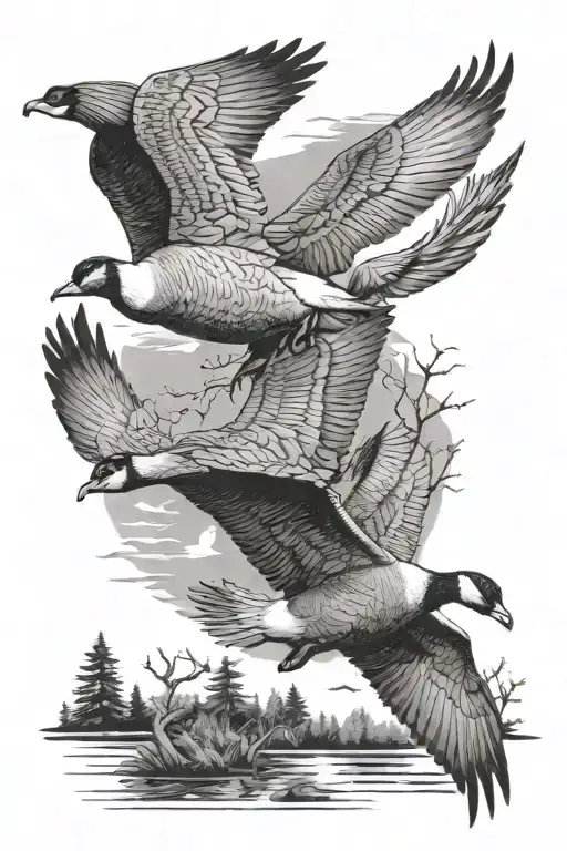 geese hunting scene tattoo design idea