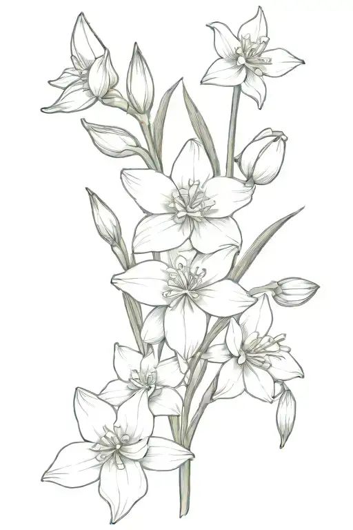 larkspur flower and paperwhite narcissus flower tattoo design idea