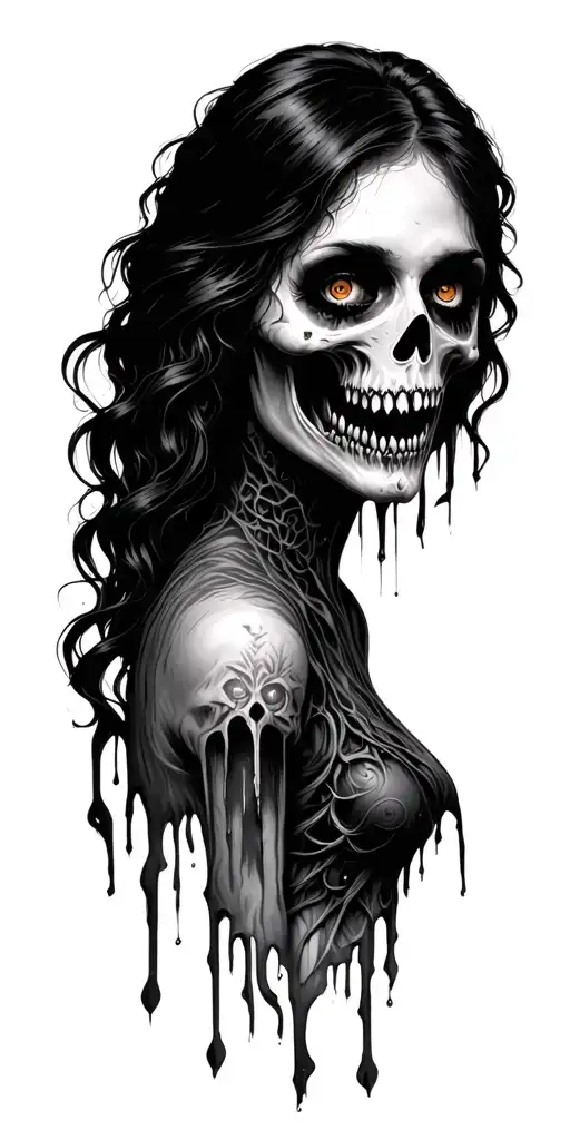 creepy motive including woman face. With death motive tattoo design idea