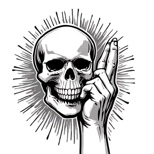 praying skull hand one hand with middle finger  tattoo design idea