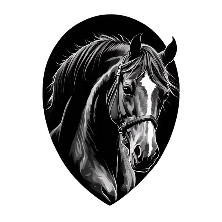black horse, bay horse white blaze tattoo design idea