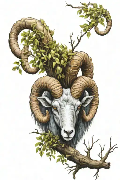 Aries ram with willow tree branch tattoo design idea