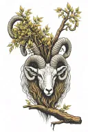 Aries ram with willow tree branch tattoo design idea