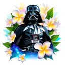 darth vader with galaxy back ground and plumeria tattoo design idea
