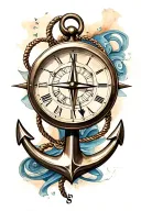 clock, anchor,  compass, VII tattoo design idea