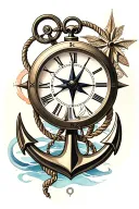 clock, anchor,  compass, VII tattoo design idea