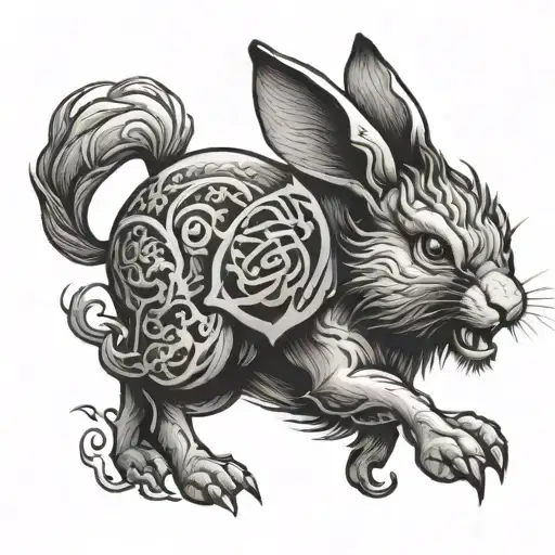 Chinese zodiac matching rabbit and boar charging tattoo design idea