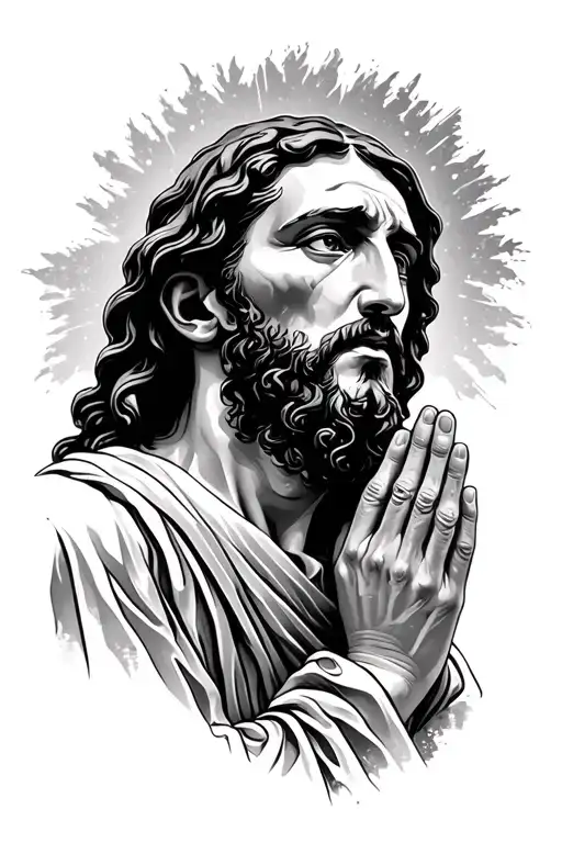 Jesus Christ portrait praying looking up crying tattoo design idea