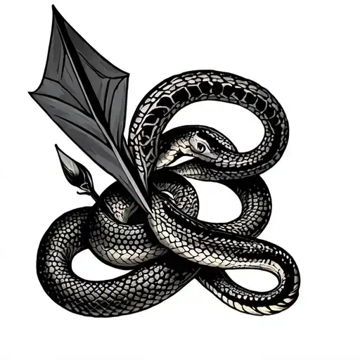 arrow with cottonmouth snake and an ancient tattoo design idea