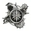 compass rose inside airplane engine tattoo design idea