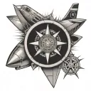 compass rose inside airplane engine tattoo design idea
