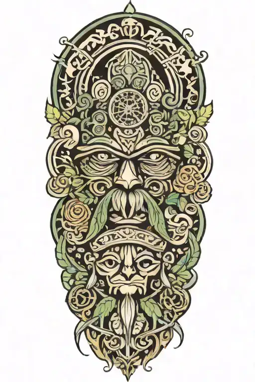 A tattoo of Druid incorporated into the design incorporating elements of hawaii tattoo design idea