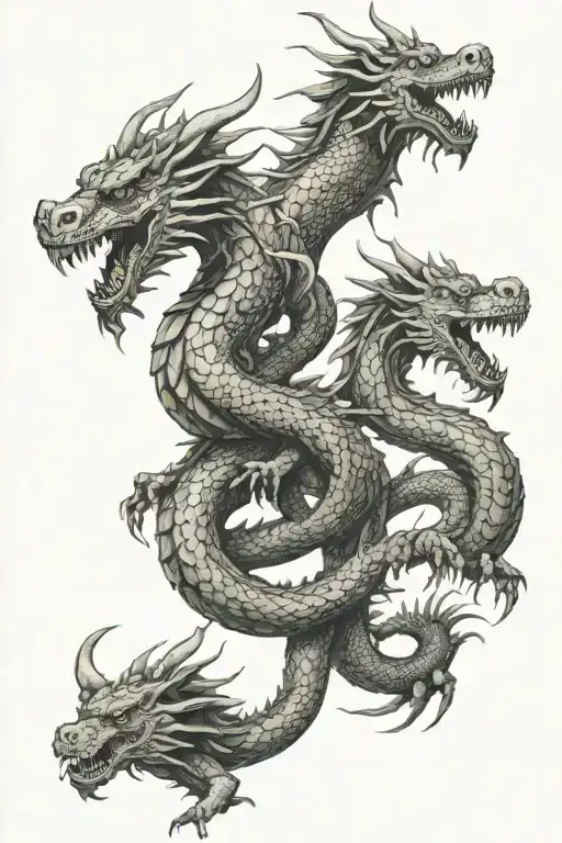 three-headed dragon gorynych in slavic style tattoo design idea