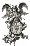 tattoo for men of an angel holding a pendulum with a heart in the center tattoo design idea