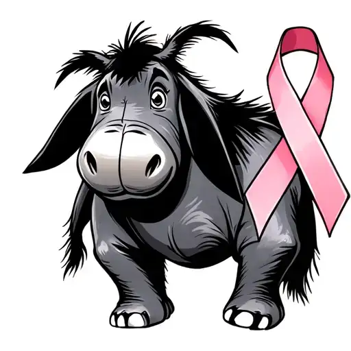 outline of Eeyore with a cancer ribbon going vertical tattoo design idea