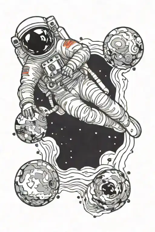 Astronaut floating trippy tattoo design idea