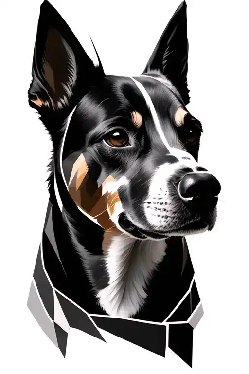 half realistic dog face and half geometric tattoo design idea