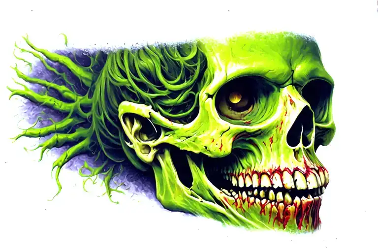 green skinned zombie skull tattoo design idea