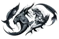 sagittarius and libra surrounded by pisces tattoo design idea