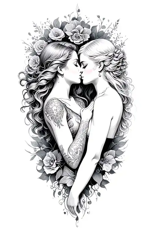 eros and psyche kissing tattoo design idea