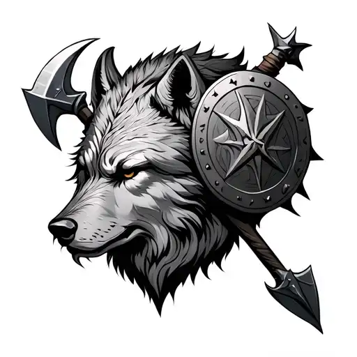 viking chest piece,  add in wolfs, axes, shields and traditional runes. make it very traditional vibes  tattoo design idea