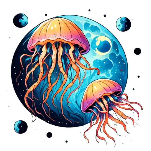 Jellyfish and the Moon phases intertwined tattoo design idea
