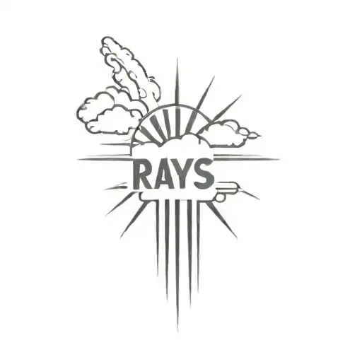 Sun rays with clouds surrounding words tattoo design idea
