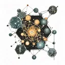 molecular structure with constellations and equations and welding symbols tattoo design idea