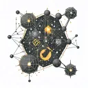 molecular structure with constellations and equations and welding symbols tattoo design idea