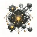 molecular structure with constellations and equations and welding symbols tattoo design idea