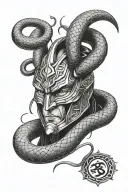 Loki Norse mythology snake symbol combined with marvel helmet tattoo design idea
