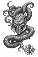 Loki Norse mythology snake symbol combined with marvel helmet tattoo design idea