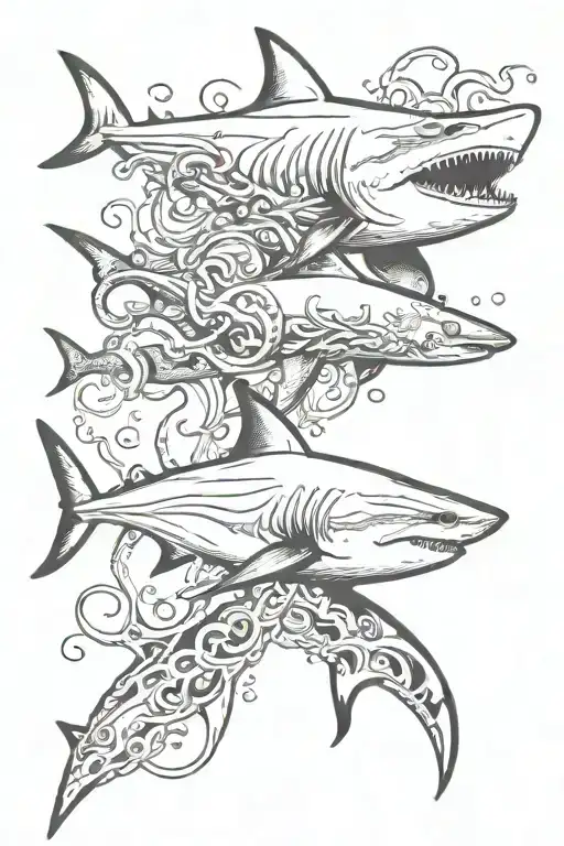 shark with octopus and jellyfish tattoo design idea