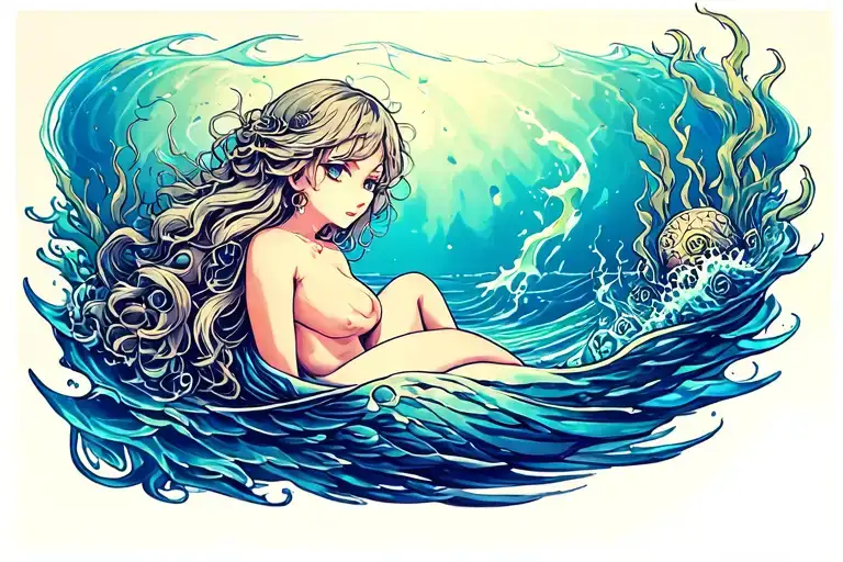 ocean themed womb tattoo tattoo design idea