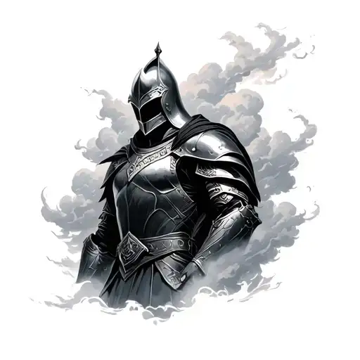 knight and dark storm clouds tattoo design idea