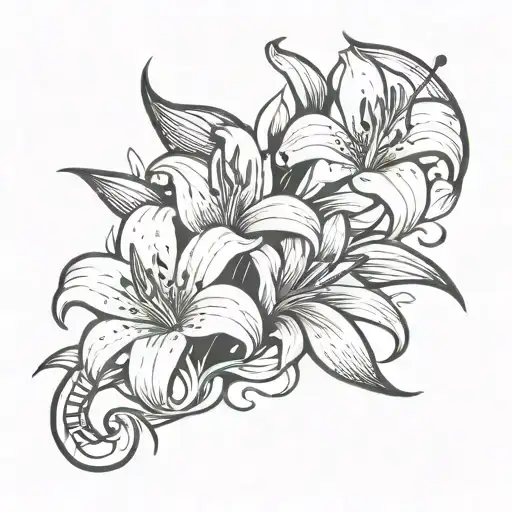 drugs,rockabilly, scorpio, lillies, tattoo design idea