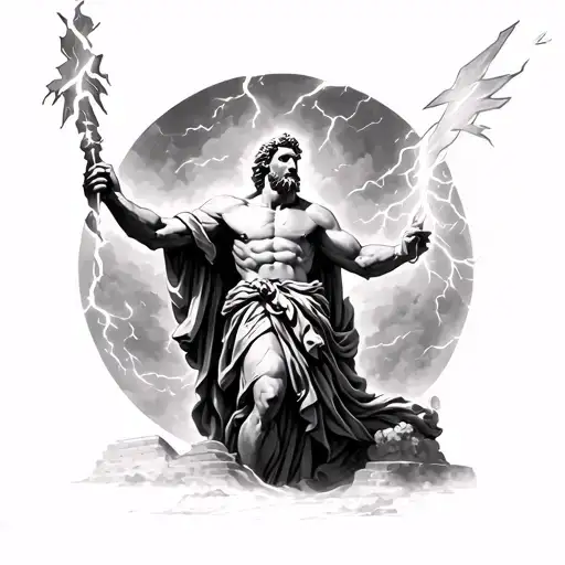 Zeus holding a lightning bolt striking acropolis tattoo design idea