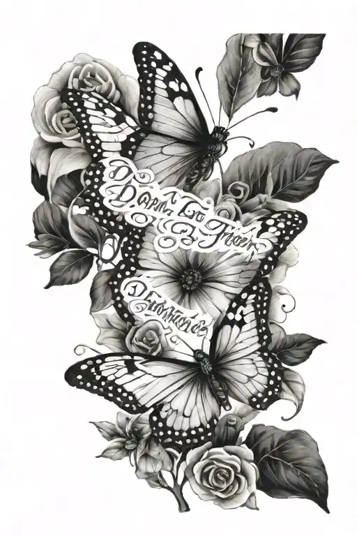 Text "don't let this darkness fool you" and butterflies  tattoo design idea