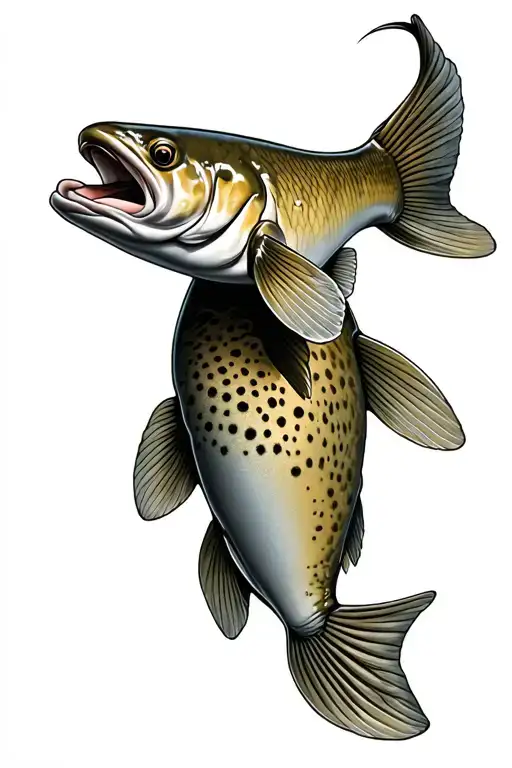 brown trout swimming tattoo design idea