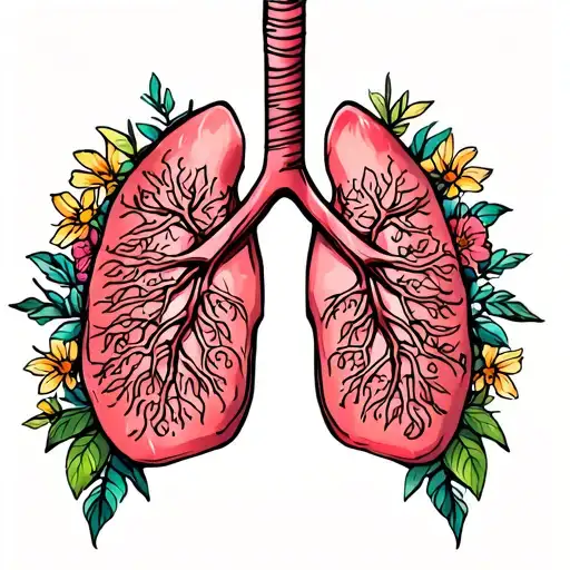 Lung cancer ribbon with lungs and flowers blooming tattoo design idea